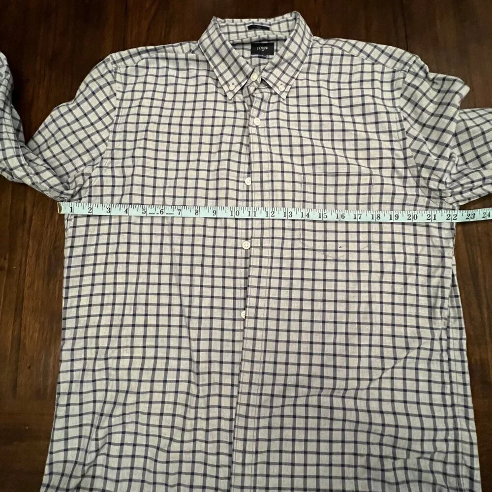J Crew Slim Fit Blue Check Button Down Men's Long Sleeve Dress Shirt, Size Large